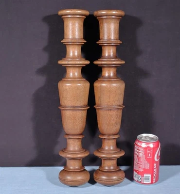 17" Tall Pair of French Antique Solid Walnut Wood Posts/Pillars/Trim Salvage - Image 1 of 4
