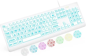 Teclado retroiluminado de impresión grande SABLUTE, computadora iluminada por USB con cable blanco - Imagen 1 de 7