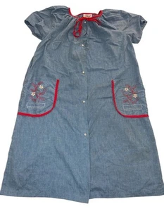 Abito Chambray House vintage anni 70 ricamato floreale perla snap donna grande - Foto 1 di 8