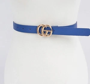 Women's CG Gold Buckle Blue Belt, Size 1.25"x40"L inches, Classic Fit, - Picture 1 of 3