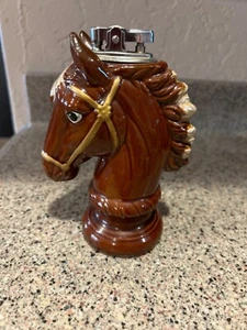 Vintage Redware Pottery Horse Bust Table Lighter Japan 6”T x 4”L x 2-1/2”W EUC - Picture 1 of 3
