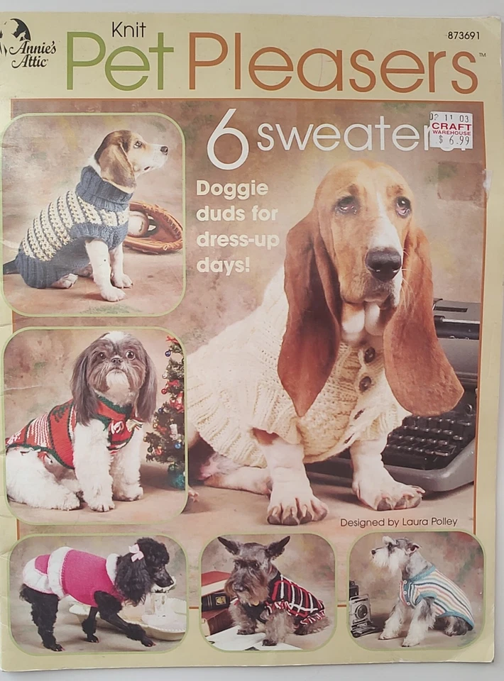 Annie's Attic Knit Pet Pleasers Dog sweaters 6 Sweaters Patterns  Leaflet 427 - Image 1 of 1