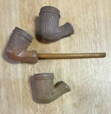 Lot of 3 Vintage Clay & Wood Tobacco Smoking Pipes (C)