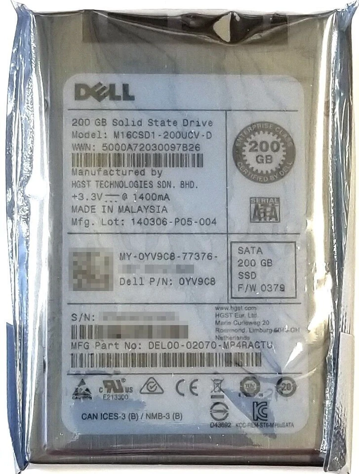 Dell HGST 200GB 1.8" USATA PowerEdge SSD DEL00-02070-MP4RACTU M16CSD1-200UCV-D - Image 1 of 1