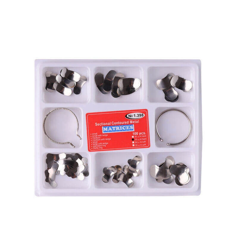 BOMAOER Dental Matrix Sectional Contoured Metal Matrices Band Ring Clip 1.398 35um 100pc