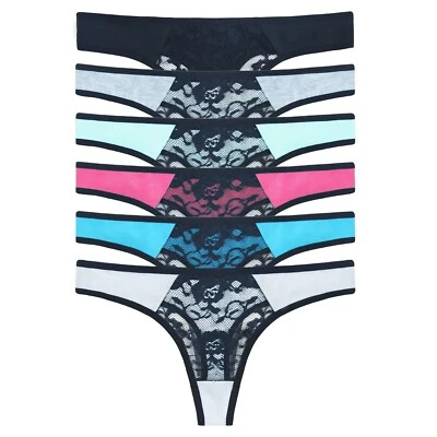 6er Pack Damen Sexy Spitze Tanga Baumwolle G-Strings Höschen Unterwäsche Slips - Bild 1 von 4