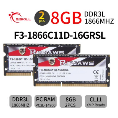 G.SKILL Ripjaws 16GB Kit 2x 8GB DDR3L 1866MHz 1.35V PC3L-14900S Laptop Memory AB - Image 1 of 4