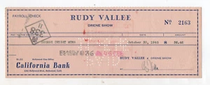 singer RUDY VALLEE signed 1945 check to violinist George Dwight Muma -- Vallée - Picture 1 of 7