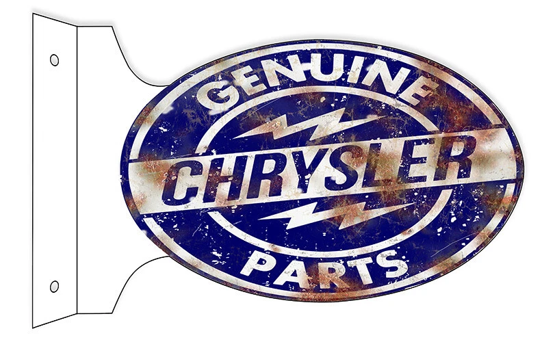 GENUINE CHRYSLER PARTS 18" HEAVY DUTY USA MADE METAL DOUBLE SIDED CAR ADV SIGN - Image 1 of 1
