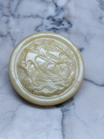 Vintage White Plastic Ship And Sail Navy Ivory Button Cover