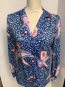 Vintage Vera Sample Blouse Size 10 Blues And Pink Good Condition - Picture 1 of 6