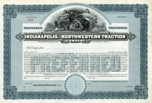 190_ Indianapolis & Northwestern Traction Preferred Stock Certificate - Picture 1 of 1