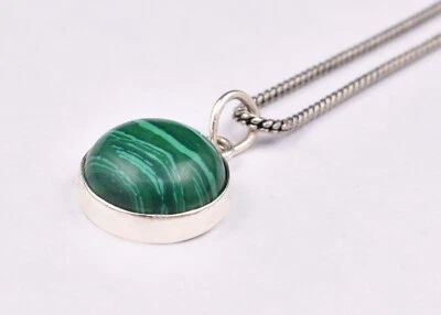 Argento Sterling Originale Malachite Ovale Forma Donna Ciondolo Collana Festa - Immagine 1 di 4