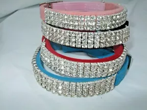 Cat Collar Diamante rhinestone safety elastic Velvet Bling Diamonte stone kitten - Picture 1 of 6
