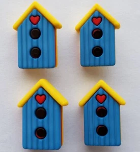 Craft Buttons Galore BLUE BIRDHOUSES Bird House Garden Spring Fling Novelty - Bild 1 von 3