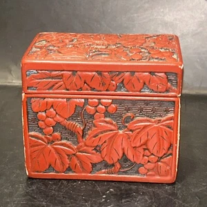 Antique Vintage CHINESE CARVED CINNABAR Rectangular Box 4.5”x3.5”x2.5” - Picture 1 of 9