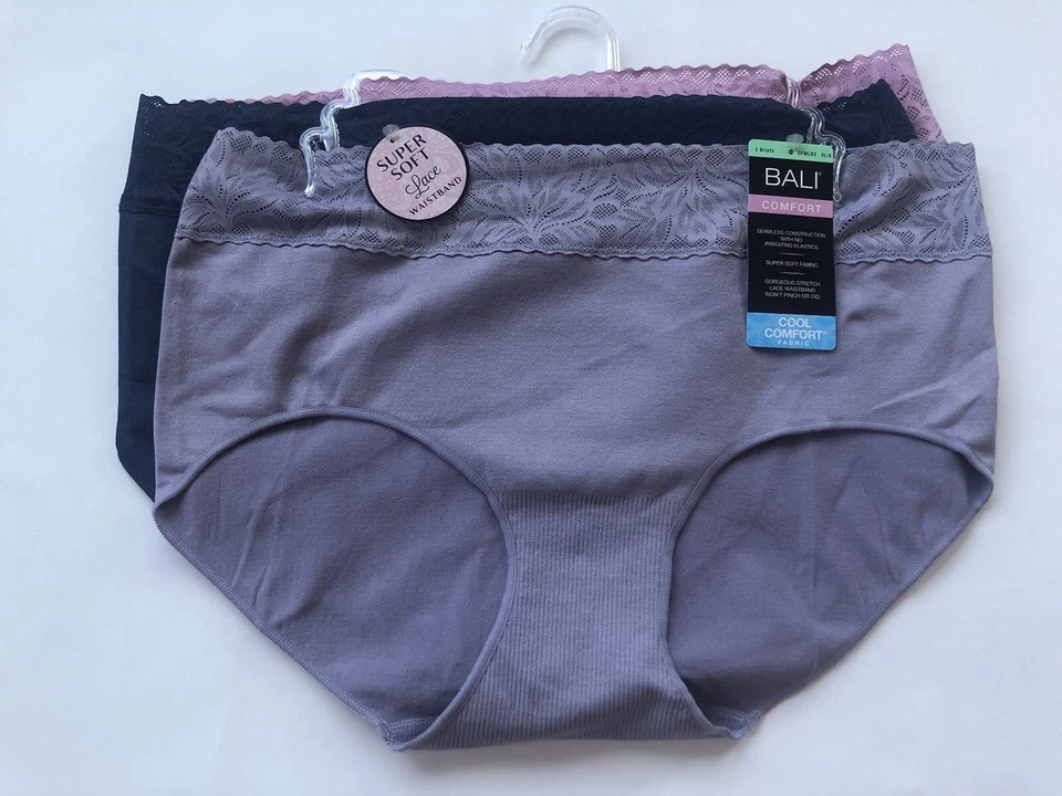 BALI 3 PACK ASSORTED COLORS SIZE 7/L HI-CUTS PANTIES DFMLB3 SEAMLESS COMFORT