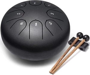 Black Steel Tongue Metal Hand Drum 6 Inch 8 Notes for Yoga Meditation w/Pouch - Picture 1 of 7