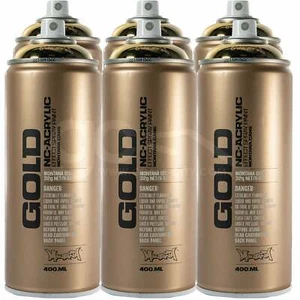 Montana GOLD CHROME 6 Pack Spray Paint - Semi-Gloss Low Pressure - 6x400ml Cans - Afbeelding 1 van 1