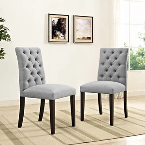 Modway Duchess Dining Chair Fabric Set of 2 in Light Gray - Picture 1 of 5
