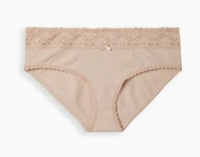 NWT Torrid Curve Cotton Mid-Rise Wide Lace Trim  Hipster Panty Size 2 Beige - Image 1 of 4