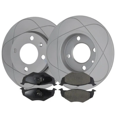 Rotores y pastillas de freno de disco ranurados delanteros para Volkswagen Golf, Jetta; 4 tacos, 239 mm Foto 1 de 4