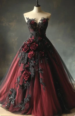 Vestidos de noiva medievais vintage vermelho+preto sem mangas gola V linha A - Imagem 1 de 3