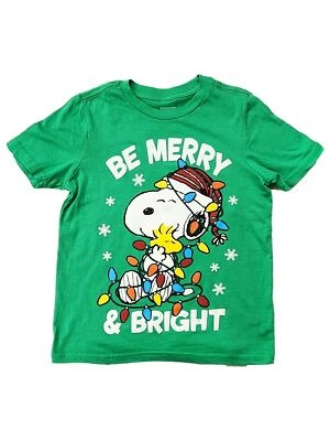 Peanuts Boys Short Sleeve Green Snoopy Be Merry & Bright T-Shirt Tee - Image 1 of 2