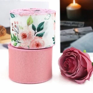 2.5 Inch x 5 Yards Floral Ribbon Wrapping Bow Ribbon Holiday Decoration - Picture 1 of 11