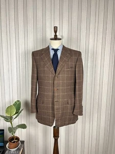 Canali Brown Wool Windowpane Check 3 Button Italian Blazer 44, EU 54 - Picture 1 of 8