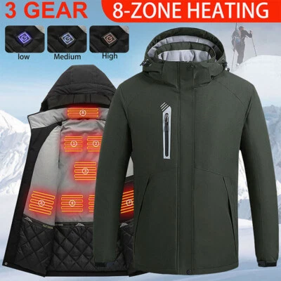 Electric Heated Jacket Hooded Coat Rechargeable Outwear Washable Winter Warm - Image 1 of 4