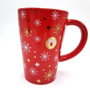 Taza David Tea The Perfect Hedgehog Invierno Copos de Nieve y Estrellas Roja 12 oz Taza - Imagen 1 de 7