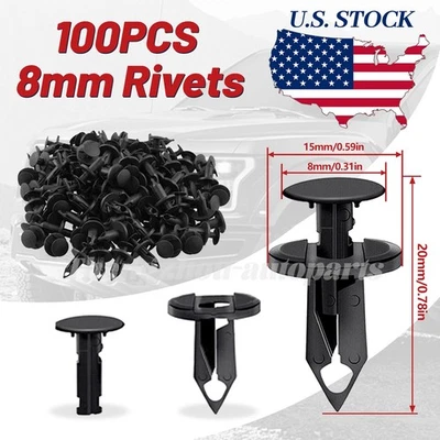100Pcs 8mm Bumper Clips Auto Car Hole Retainer Rivets Fastener Fender Push Pin - Image 1 of 4
