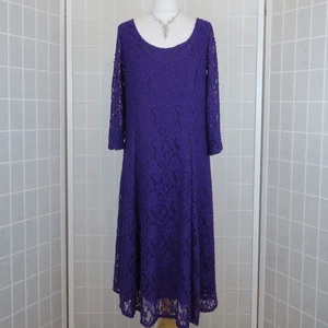 Joanna Hope Dress UK 22 Purple Lace Stretch 3/4 Sleeve Midi Formal Party Wedding - Picture 1 of 15