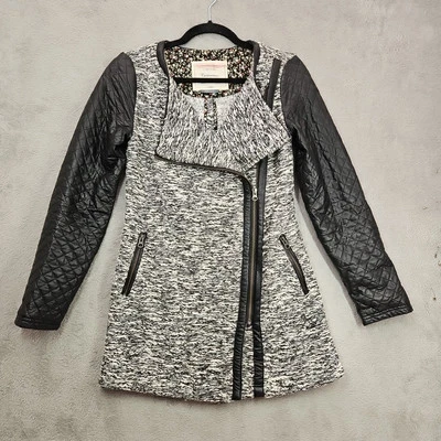 Chaqueta Cartonnier Tweed Negra Imitación Cuero Borde/Mangas Cremallera Asimétrica Talla XS  Foto 1 de 4