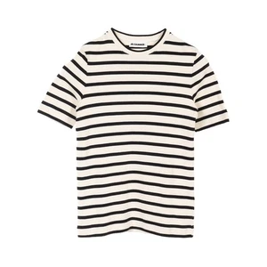【Tops】JIL SANDER+ T-shirt crew neck short sleeve striped cotton ivory black - Picture 1 of 8