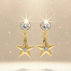 Michael Kors Estrella Pendientes Colgantes Chaquetas Tono Dorado Cristal Tachuela Minimalista Elegante - Imagen 1 de 6