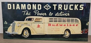 Vintage 1993 BUDWEISER Tin Sign Diamond Trucks Advertising Embossed Metal Sign - Bild 1 von 10