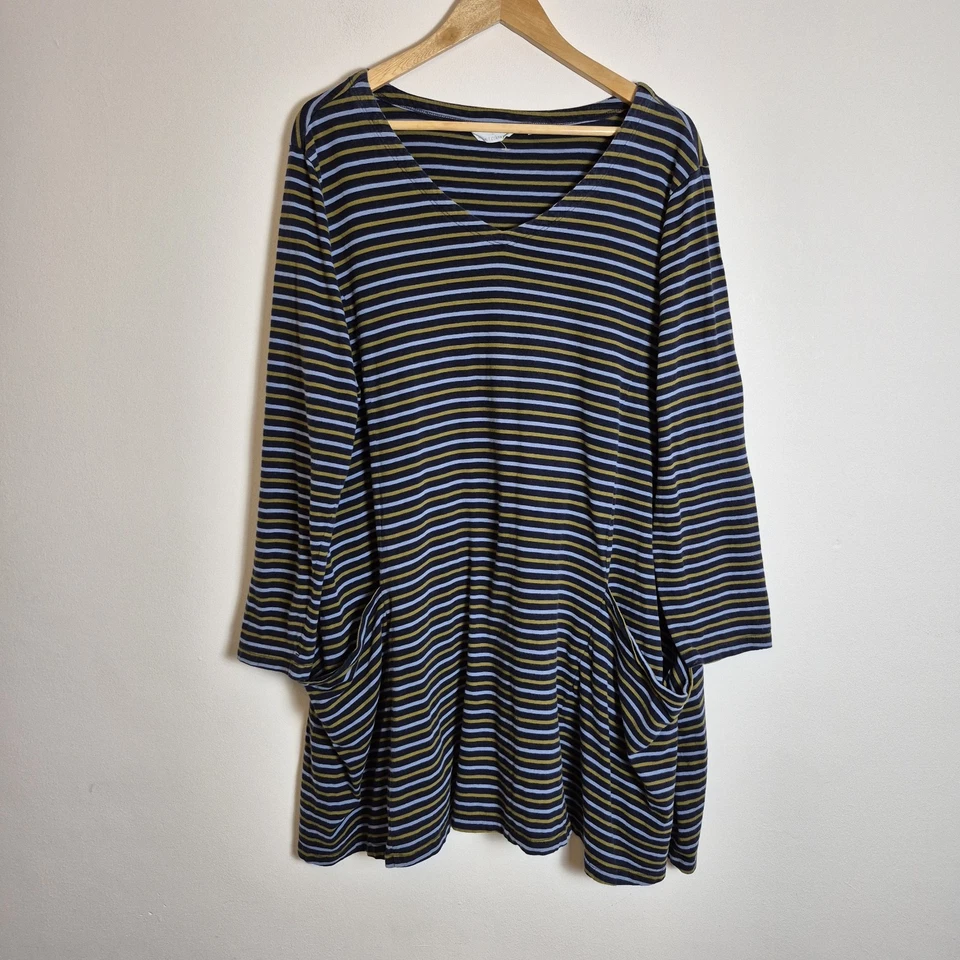Seasalt 20 Navy Striped Clear Light Jersey Drape Dress Tunic Lagenlook - Image 1 of 4