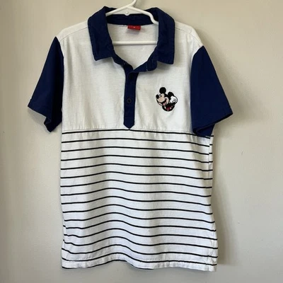 Disney Mickey Mouse Striped Polo Shirt Youth Size 10 Blue White Embroidered - Image 1 of 4