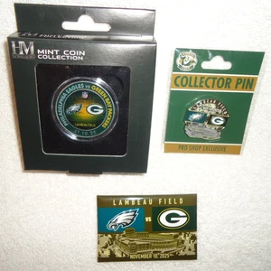GREEN BAY PACKERS / PHILADELPHIA EAGLES DATED 11/10/25 GAMEDAY PIN, COIN, MAGNET - Picture 1 of 3