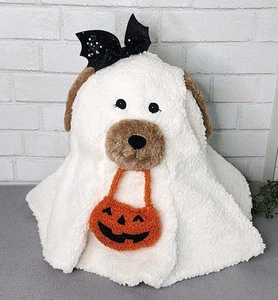 Perro Fantasma con Calabaza Jack O'lantern Peluche Vellón Almohada Halloween 17"x17" NUEVO - Imagen 1 de 11