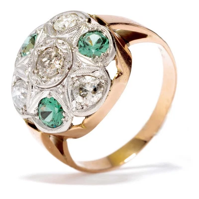 Diamant Turmalin Ring aus 585er Gold 4 Diamanten 3 Turmalien Gr. 54 Gewicht 4,1g - Bild 1 von 4