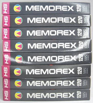 Lote de 8 fitas VHS vintage usadas Memorex modelo 120 HS com estojos - Imagem 1 de 4
