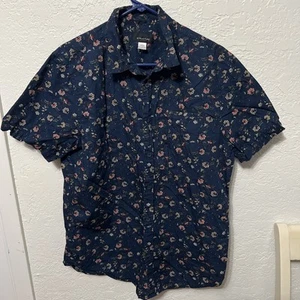 STRUCTURE Slim Fit Navy Floral Long Sleeve Cotton Shirt Button Front Men's Large - Picture 1 of 5