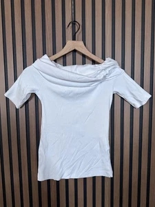 Zara Top Medium Womens White Off Shoulder Cowl Neck Chunky Knit Ribbed - Picture 1 of 7
