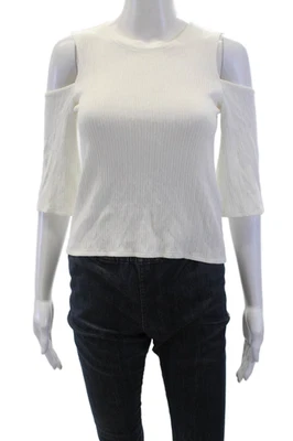 Maje Women's Round Neck Cold Shoulder Shirt Sleeves Blouse Cream Size 1 - Image 1 of 4