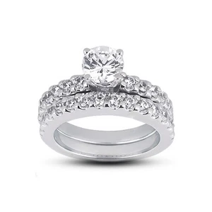 Set da sposa 2,12 ct E-VS2 tondi diamanti naturali certificati 14k abbinati classici - Foto 1 di 3