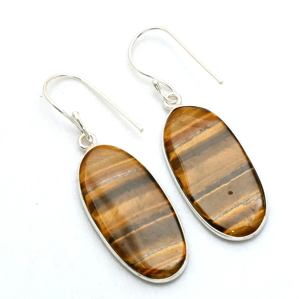 Tiger Eye Gemstone Handmade Drop Dangle Earrings Jewelry For Women 1.6" AE-87340 - Image 1 of 1
