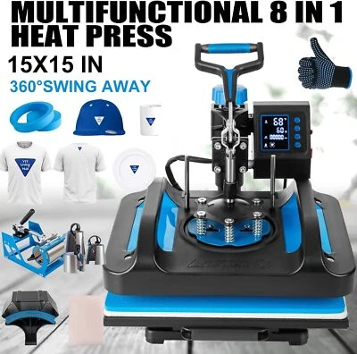 8IN1 Heat Press Machine 15"x15" Transfer Sublimation T-Shirt Mug Plate Hat - Image 1 of 4